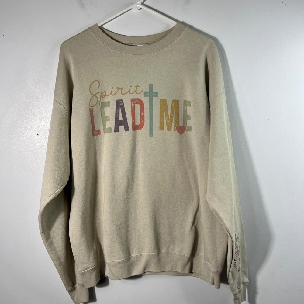 Hanes Spirit Lead Me Christian Graphic Sweatshirt Beige XL